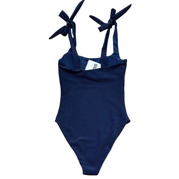 Beach Riot Sz S Swimsuit Sydney Ribbed Belted Blue One Piece Missing Belt New - Picture 2 of 6